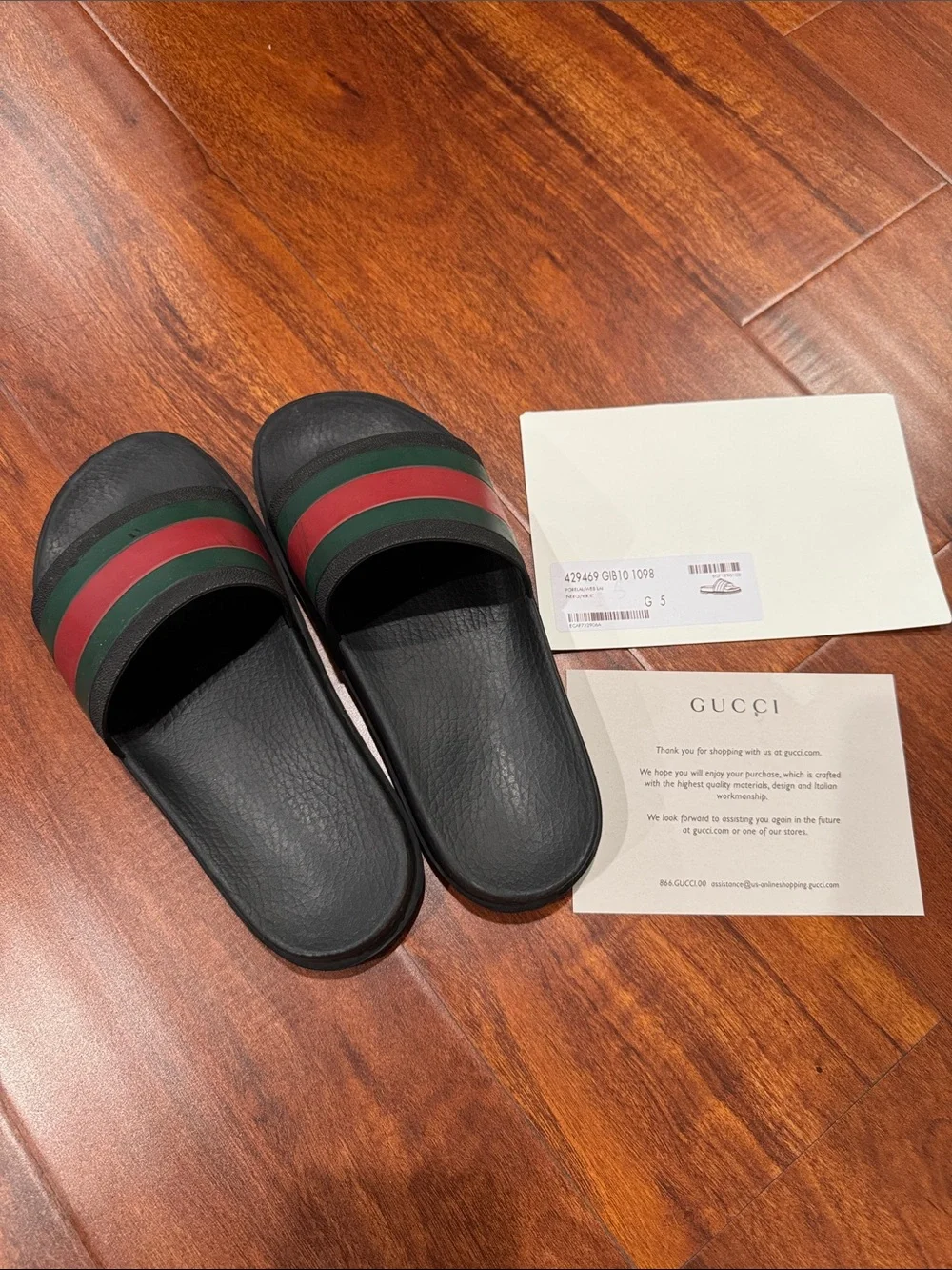 Gucci slides red green stripes black